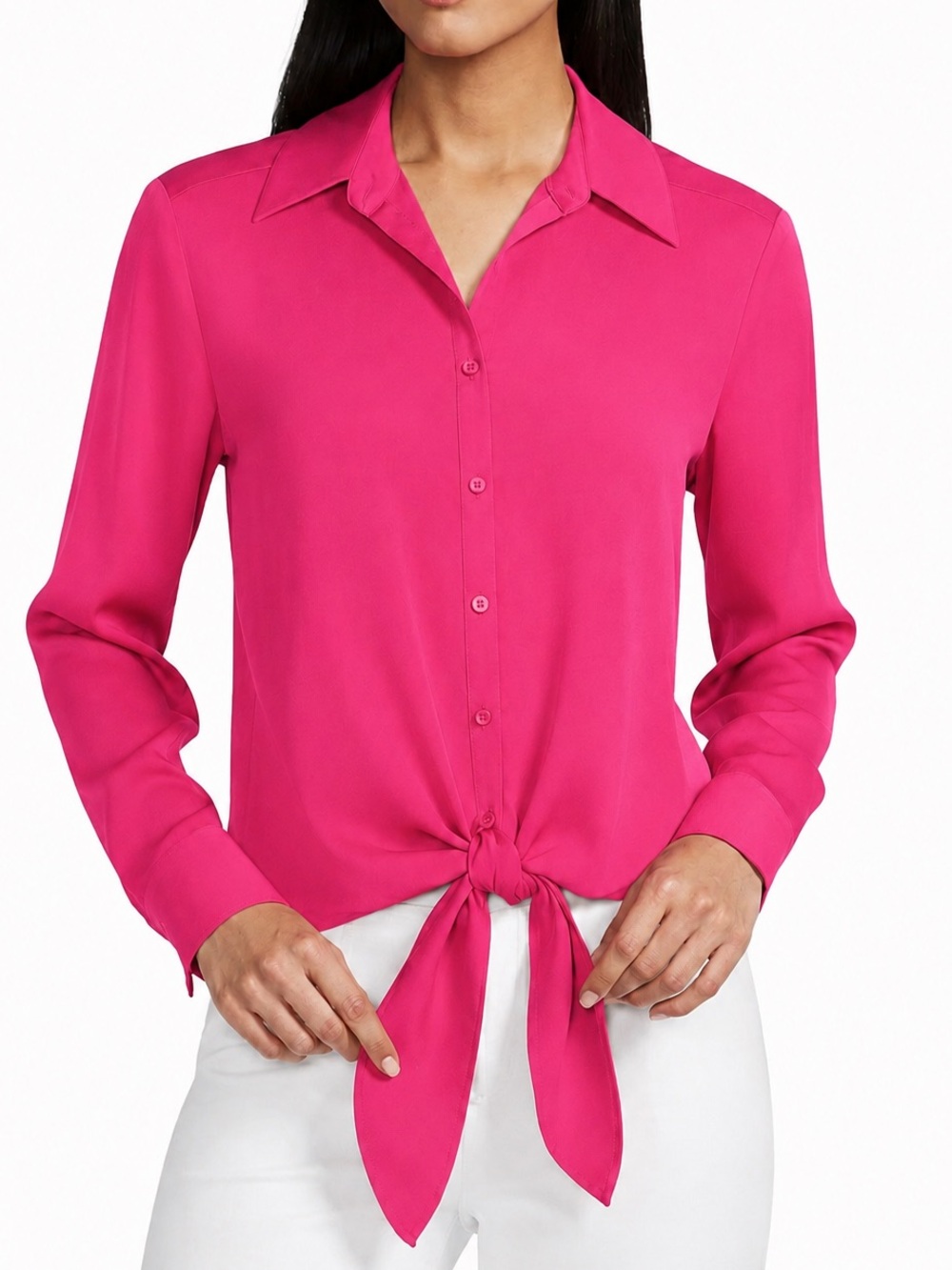 Preston & York Hot Pink Tie-Front Button-Up Blouse Women’s Small